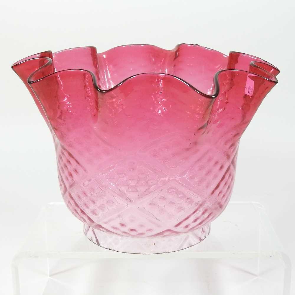 Lot 25 - A red glass oil lamp shade
