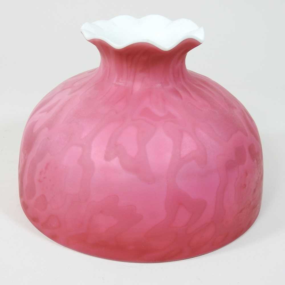 Lot 98 - A small red satin glass oil lamp shade