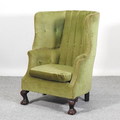 Lot 528 - An early 20th century green upholstered porters chair