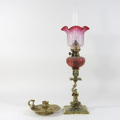 Lot 202 - A 19th century brass oil lamp