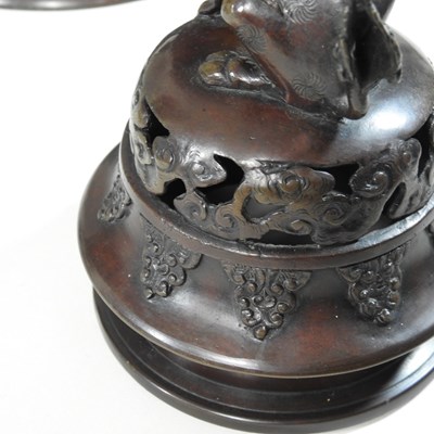 Lot 3 - A pair of early 20th century Chinese bronze pot potpourri vases and covers