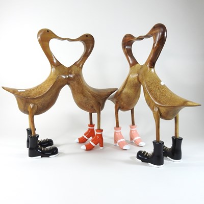 Lot 110 - Two pairs of wooden ducks