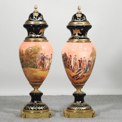 Lot 426 - A pair of large Naples style vases