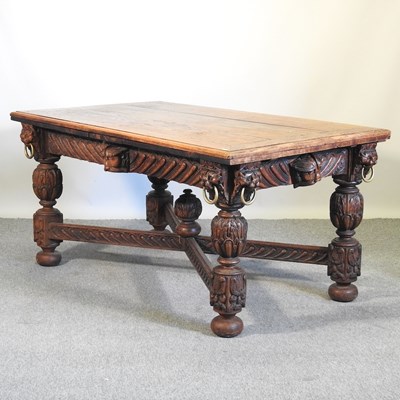 Lot 445 - A Victorian oak draw leaf dining table