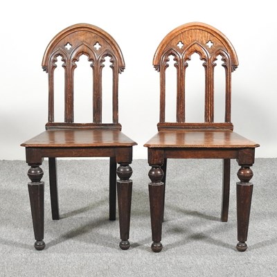 Lot 522 - A pair of Victorian Gothic hall chairs