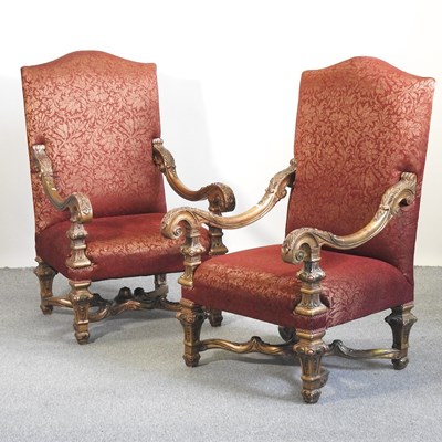 Lot 141 - A pair of large throne chairs