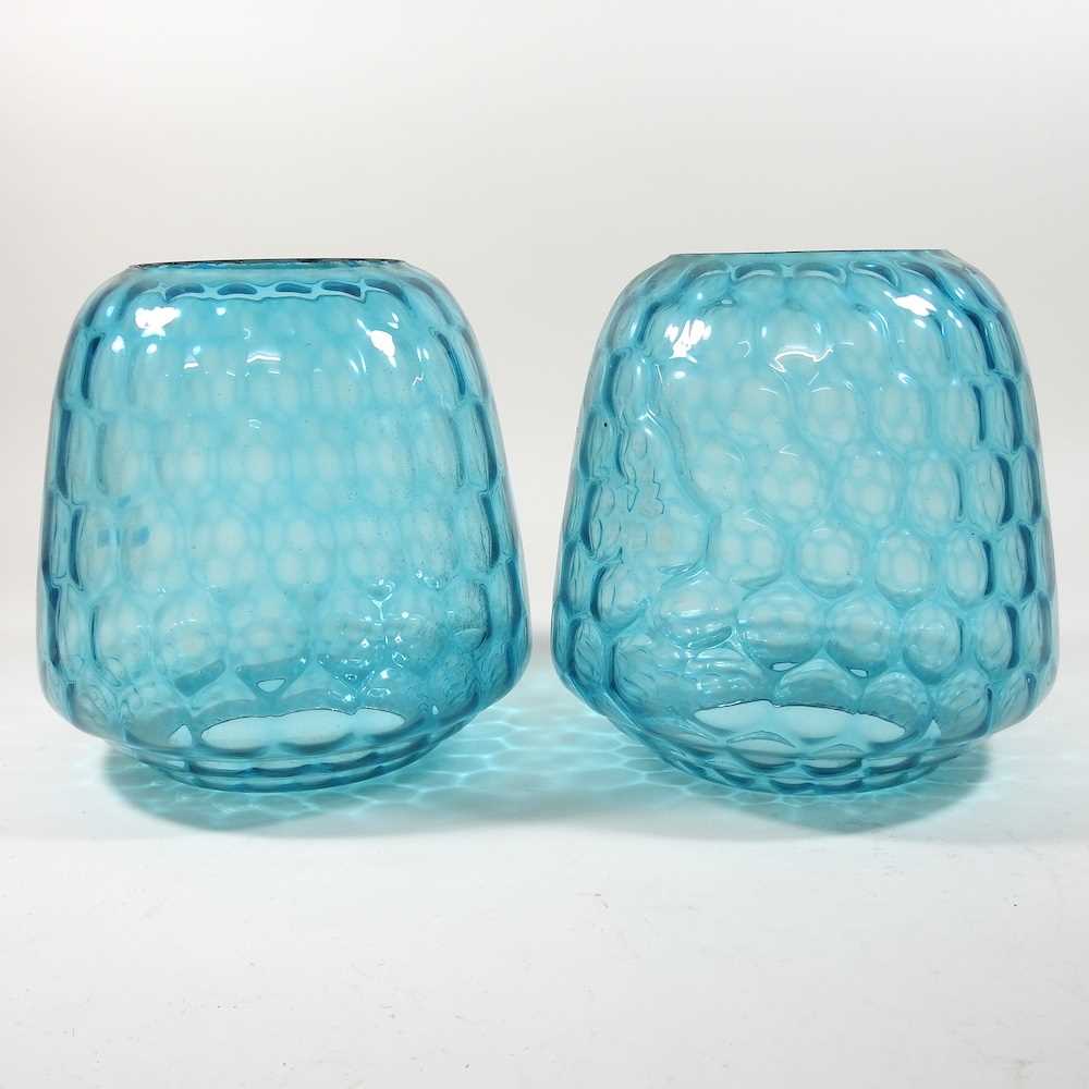 Lot 69 - A pair of blue glass oil lamp shades