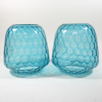 Lot 69 - A pair of blue glass oil lamp shades