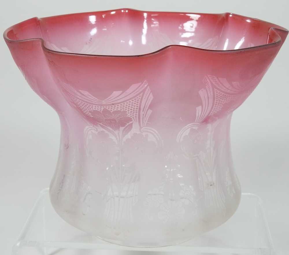 Lot 181 - A Red Glass Oil Lamp Shade