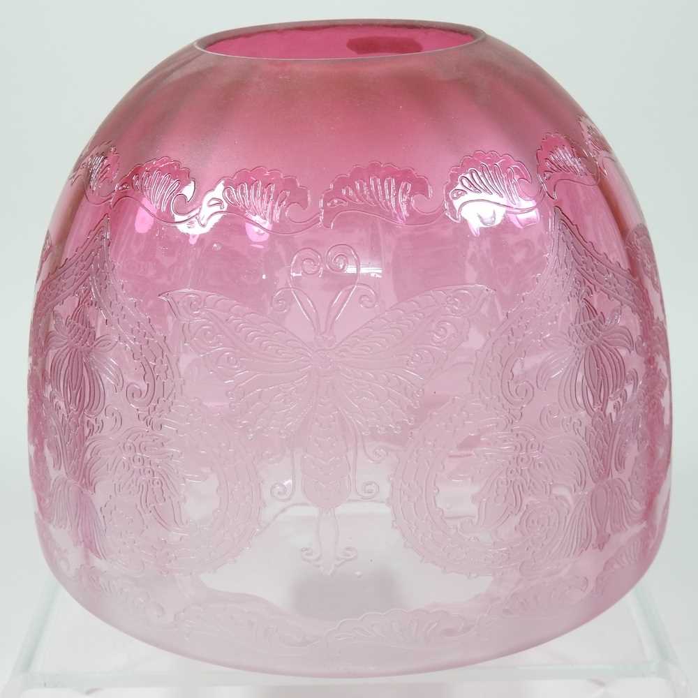 Lot 55 - A red glass oil lamp shade