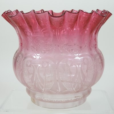 Lot 262 - A red glass oil lamp shade