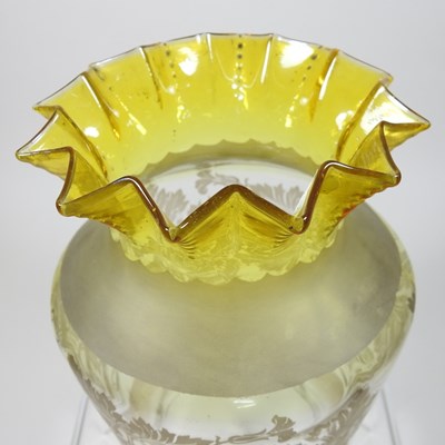 Lot 93 - A yellow glass oil lamp shade