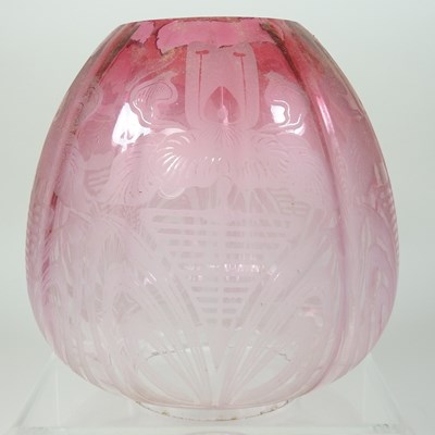 Lot 255 - A red glass oil lamp shade