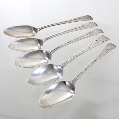 Lot 110 - A set of five bright cut silver teaspoons