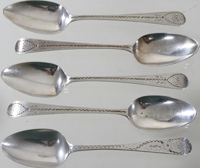 Lot 110 - A set of five bright cut silver teaspoons