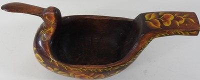 Lot 81 - A painted Swedish wooden bowl in the form of a duck