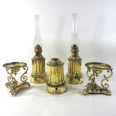 Lot 157 - A pair of French brass oil lamps