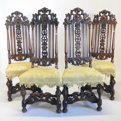 Lot 508 - A set of four 17th century style Anglo-Dutch high back dining chairs