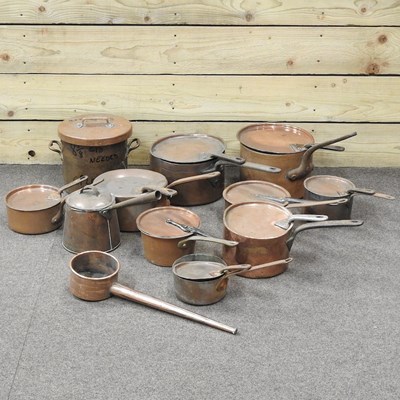 Lot 236 - A collection of antique copper pans