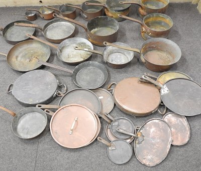 Lot 172 - Two trays of antique copper pans