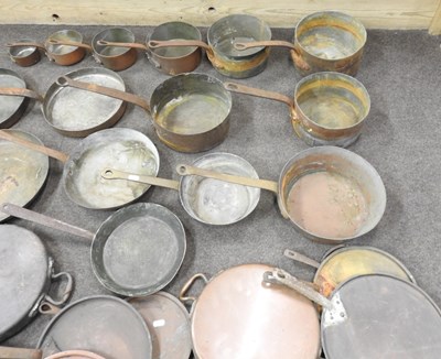 Lot 172 - Two trays of antique copper pans