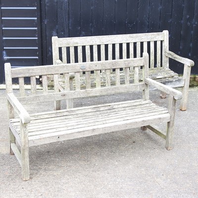 Lot 337 - A hardwood slatted garden bench