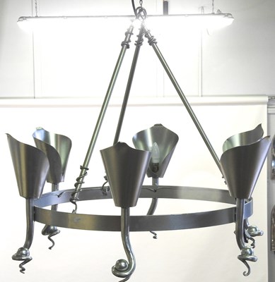 Lot 70 - A pair of silver painted iron chandeliers