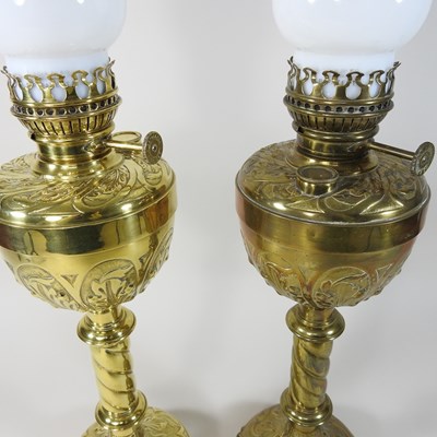 Lot 16 - A pair of brass oil lamps