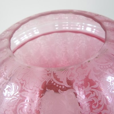 Lot 66 - A ruby glass oil lamp shade
