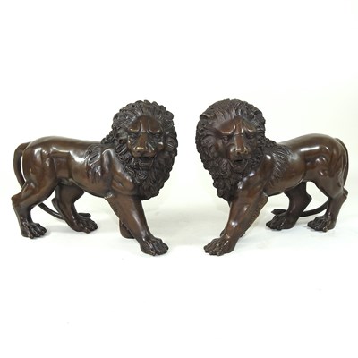 Lot 360 - A pair of bronze lions