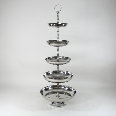 Lot 560 - A plated five tier cake stand