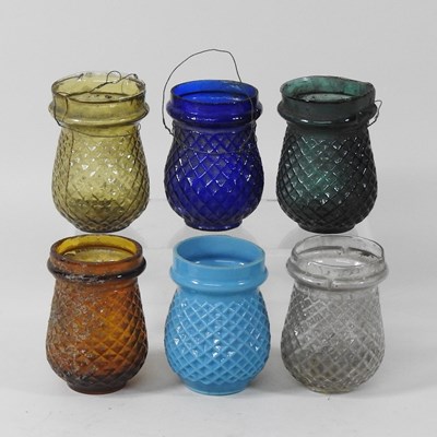 Lot 143 - A collection of six various early 20th century coloured glass tea lights