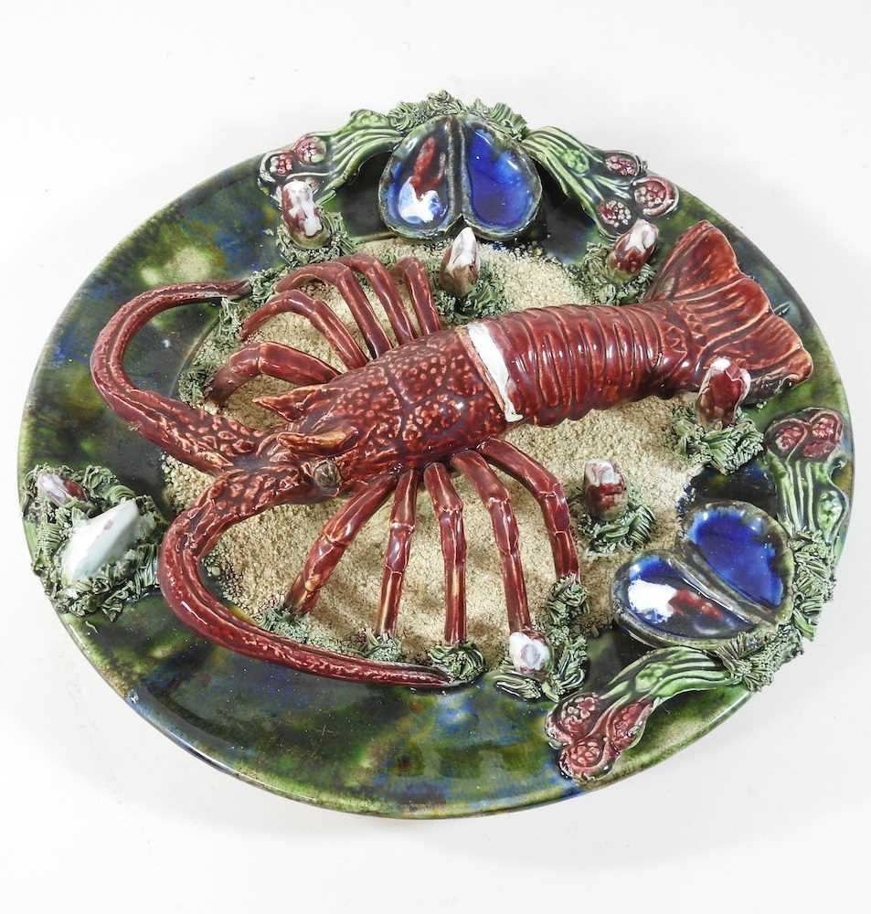 Lot 141 - A Portuguese majolica Palissy style lobster