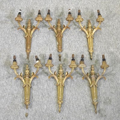 Lot 245 - A set of six 19th century brass twin branch wall lights