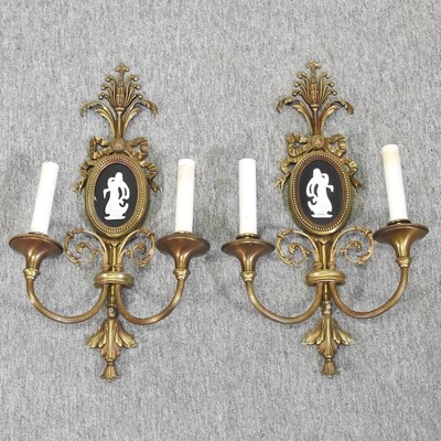 Lot 247 - A pair of 20th century twin branch wall lights