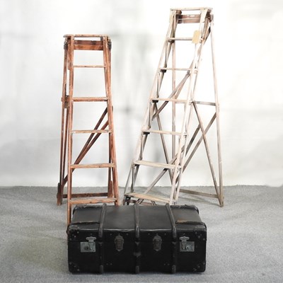 Lot 553 - An antique wooden step ladder