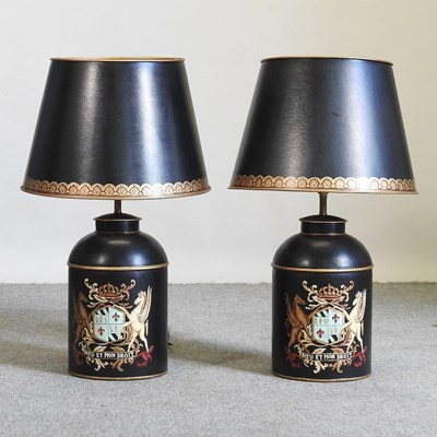 Lot 304 - A pair of tole style table lamps