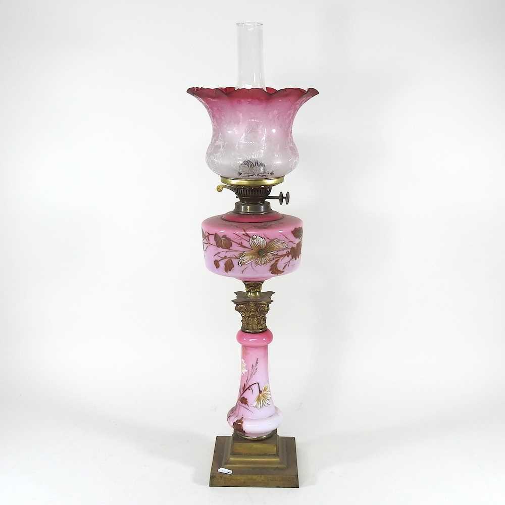 Lot 103 - An opaline oil lamp