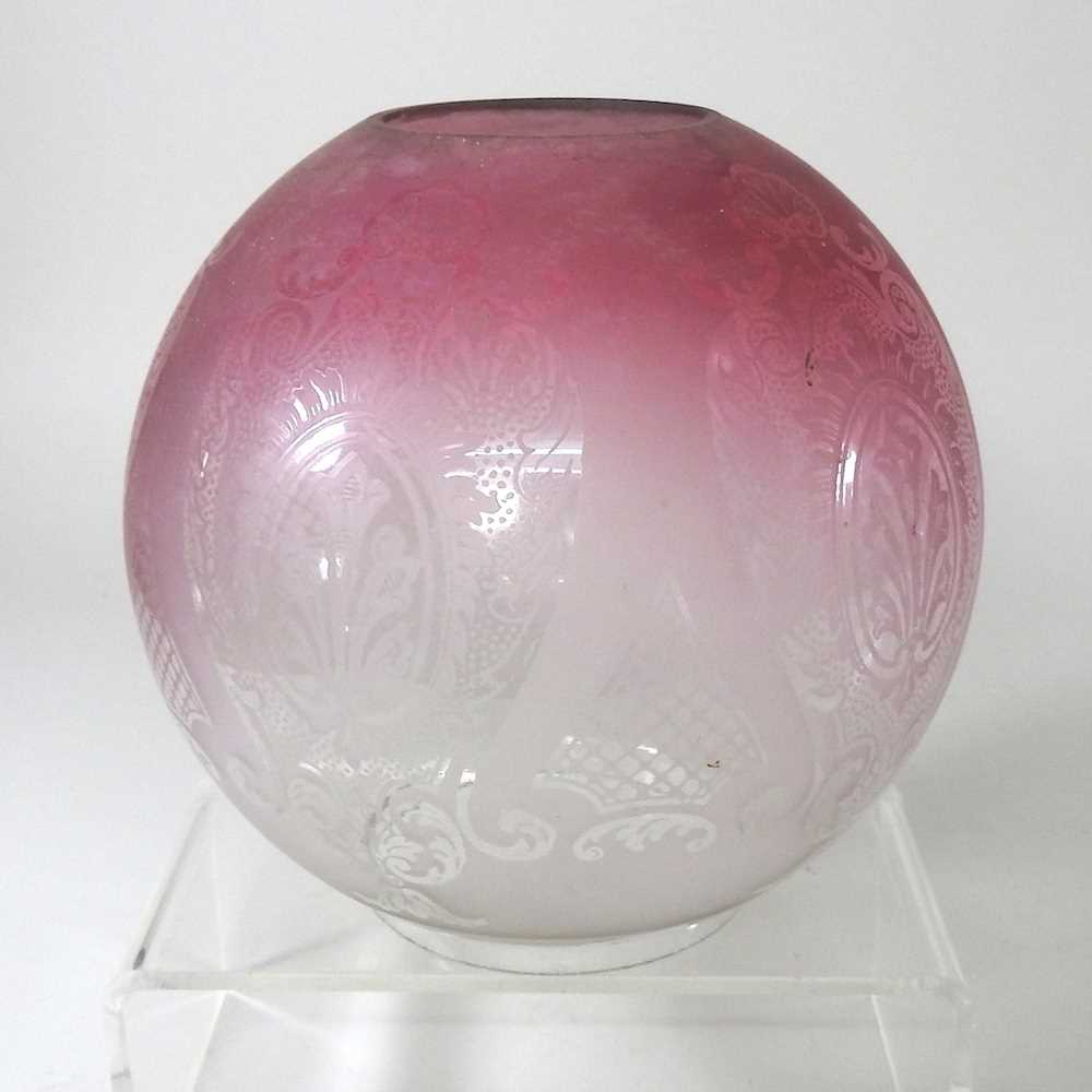 Lot 247 - A pink glass oil lamp shade