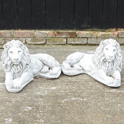 Lot 492 - A pair of reconstituted stone lions