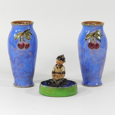 Lot 74 - A Doulton Lambeth dish and vases
