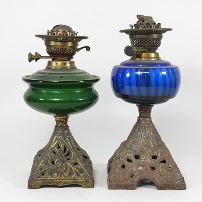 Lot 219 - Two glass oil lamps