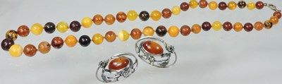 Lot 56 - An amber necklace and earrings