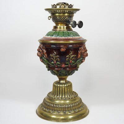 Lot 200 - A majolica and brass oil lamp base